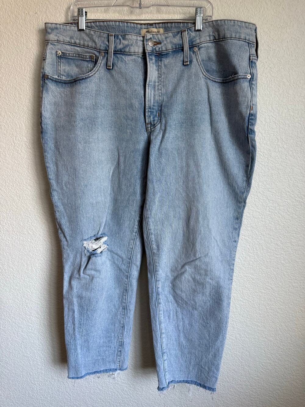 Madewell Women Jean 18W Blue Perfect Vintage Crop Rips Frayed